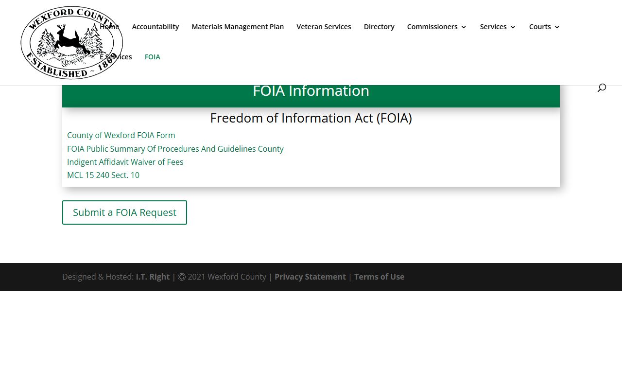 Wexford County Clerk FOIA public records request information page