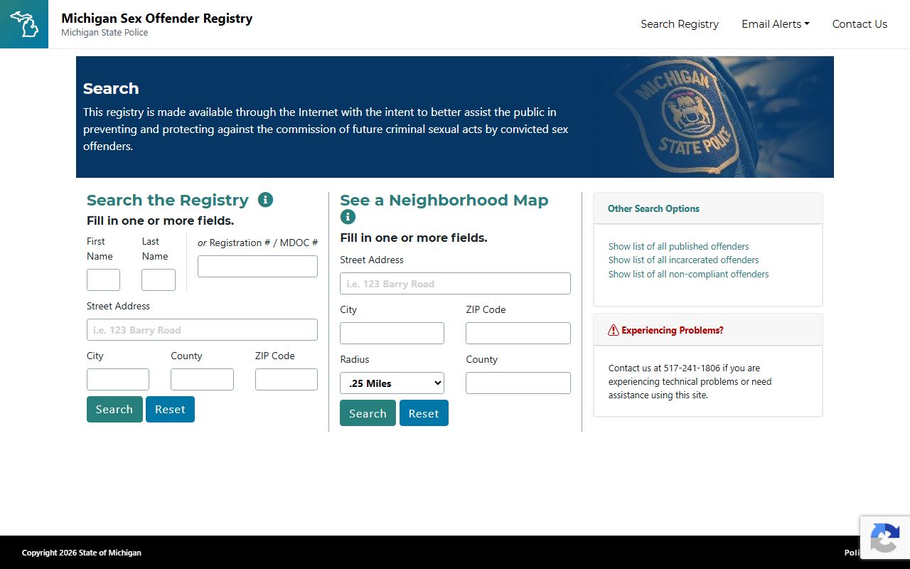 Michigan public sex offender registry search for Wexford County arrest records and charges