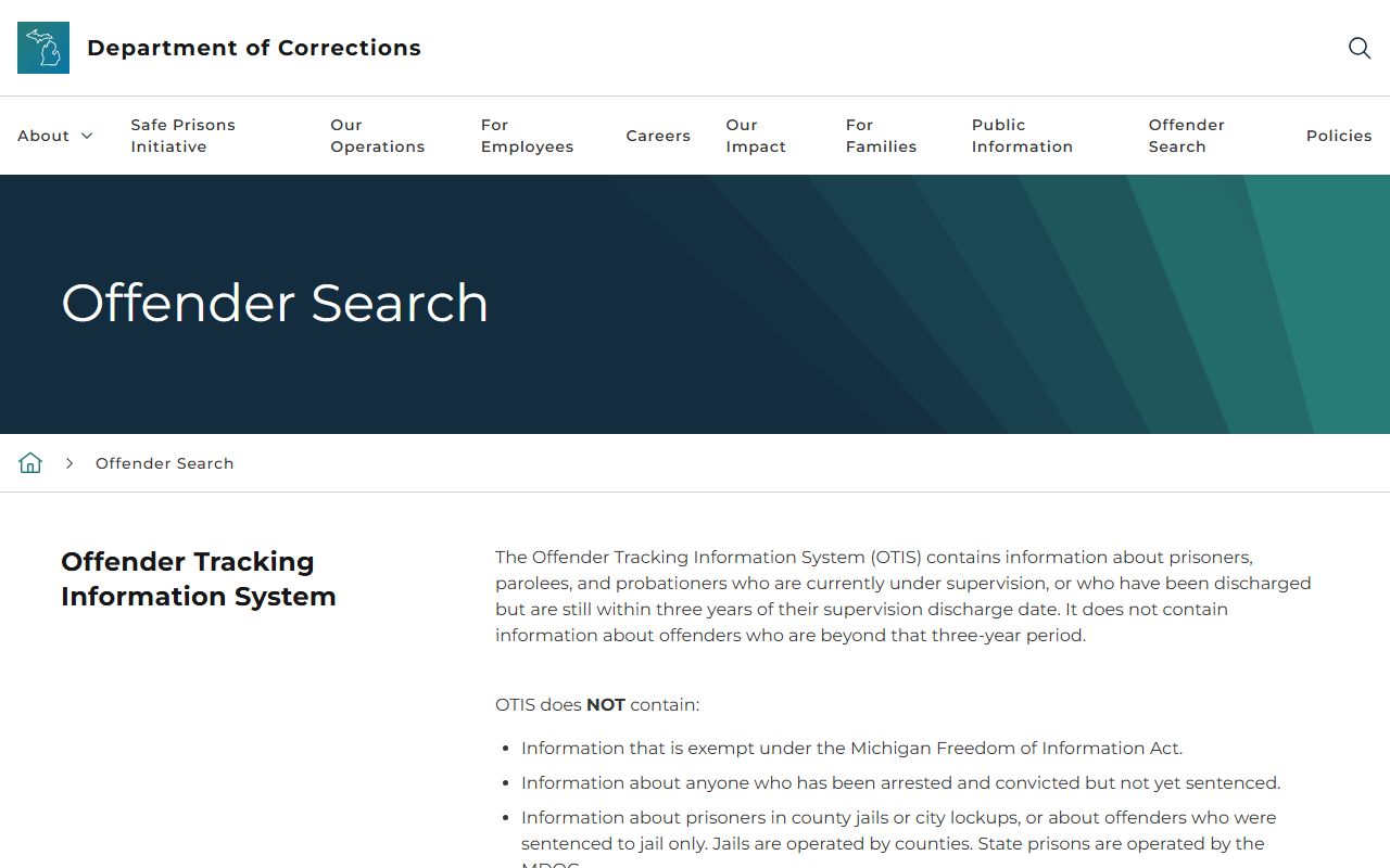 MDOC OTIS offender search used to trace Wexford County arrest records after state sentencing