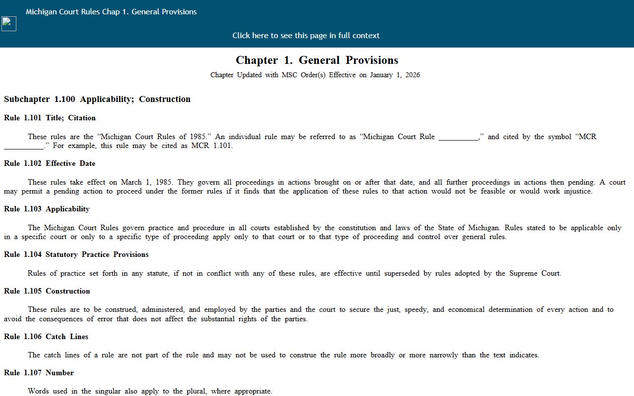 Michigan Court Rules Chapter 1 governing Wexford County court docket access