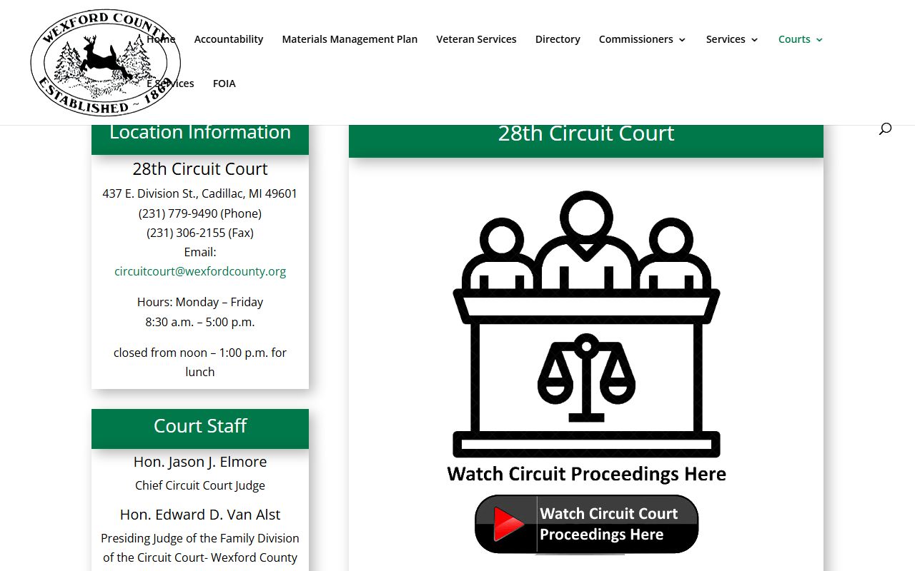 Wexford County court records page for the 28th Circuit Court