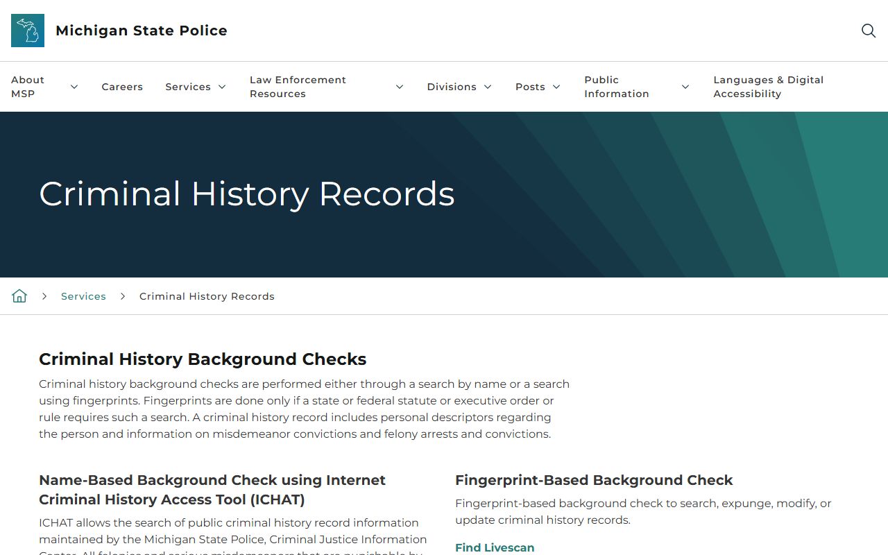 Wexford County criminal court records and Michigan State Police criminal history records page