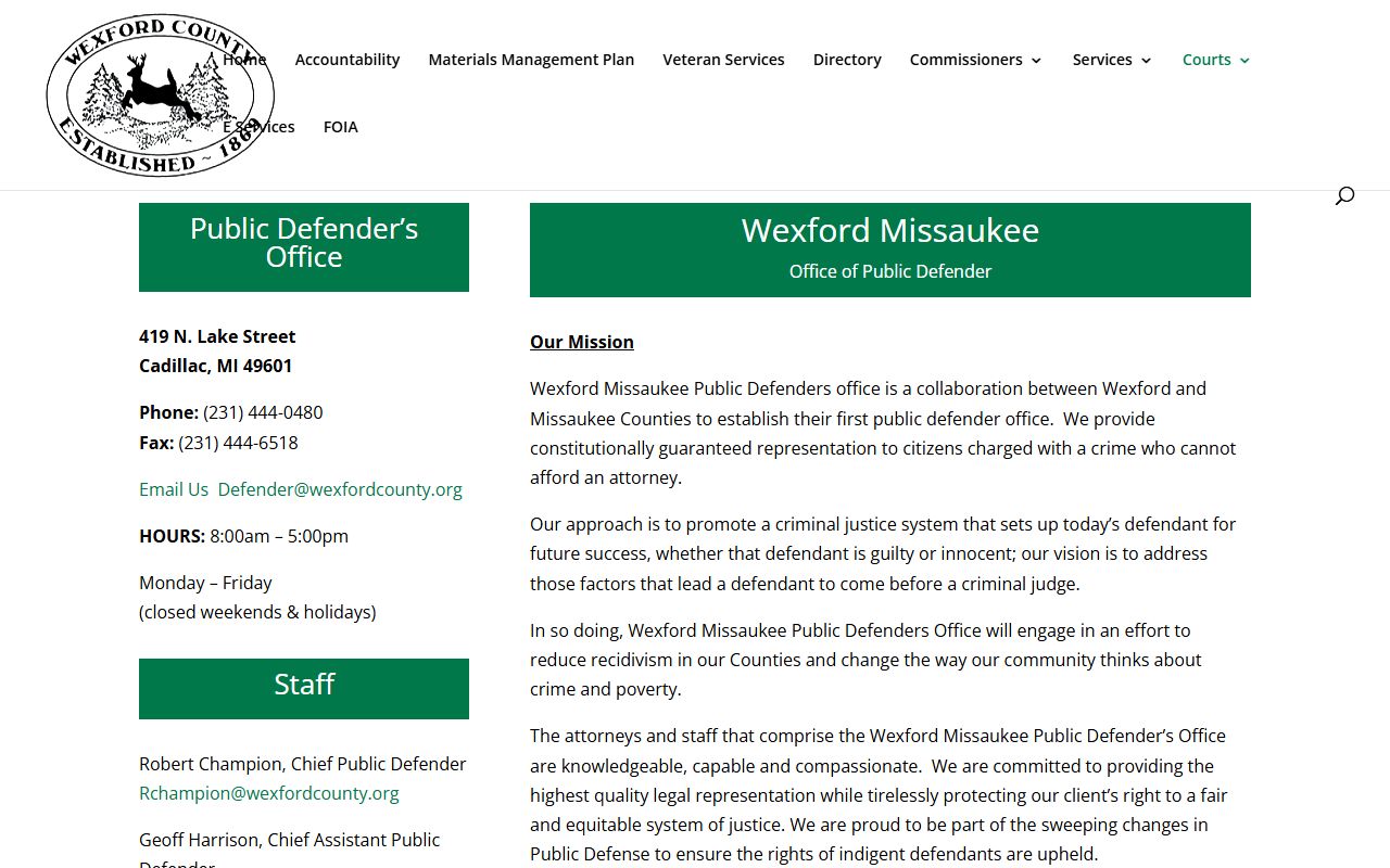 Wexford County criminal court records and the Wexford Missaukee Public Defender office