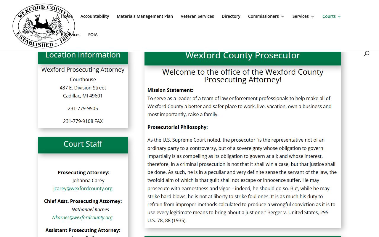 Wexford County criminal court records and the Wexford County Prosecuting Attorney office