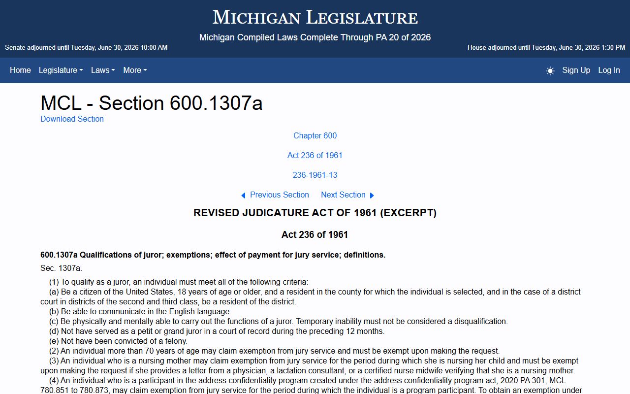 Michigan juror qualifications statute for Wexford County Circuit Court service