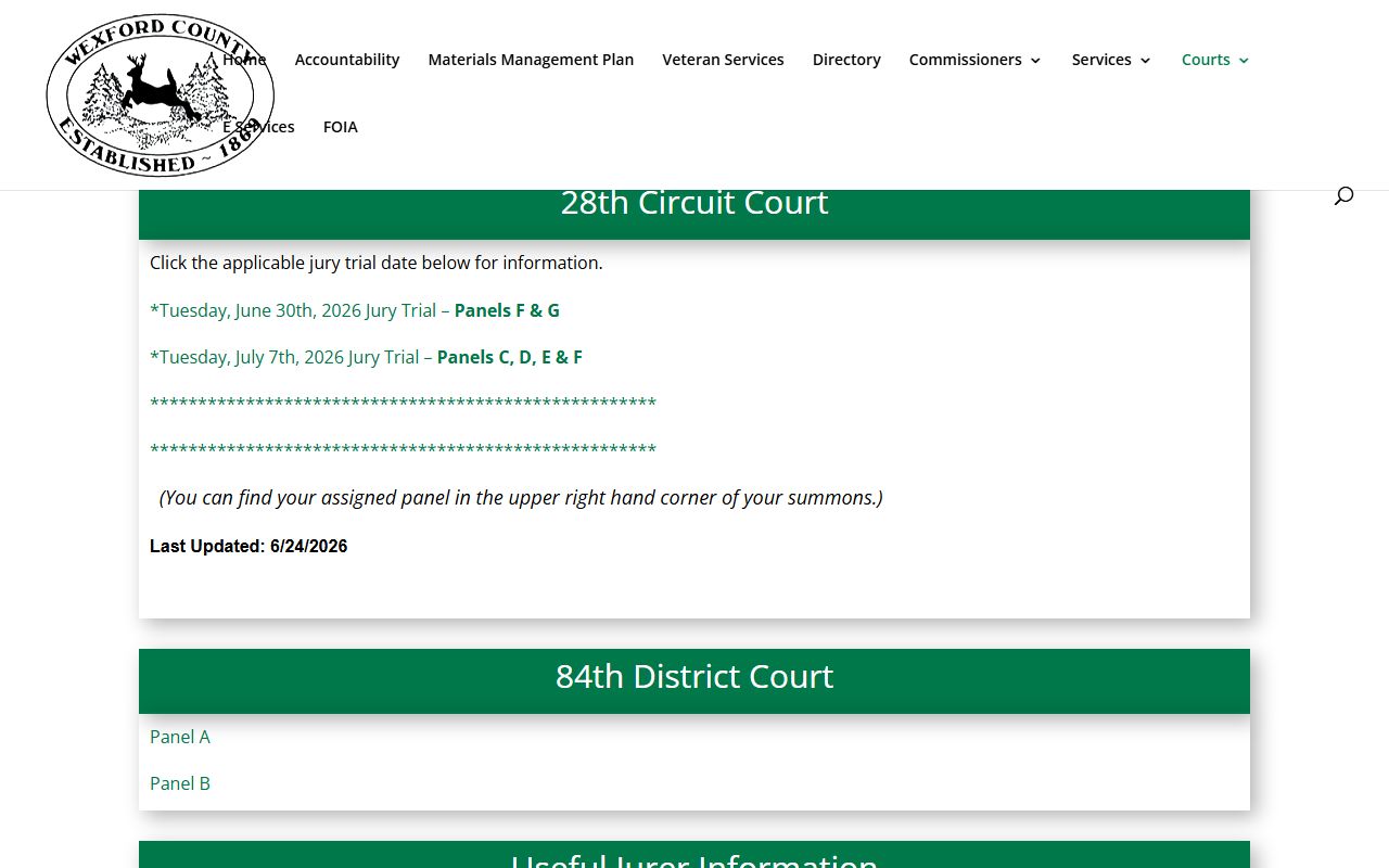 Wexford County Circuit Court jury duty information page