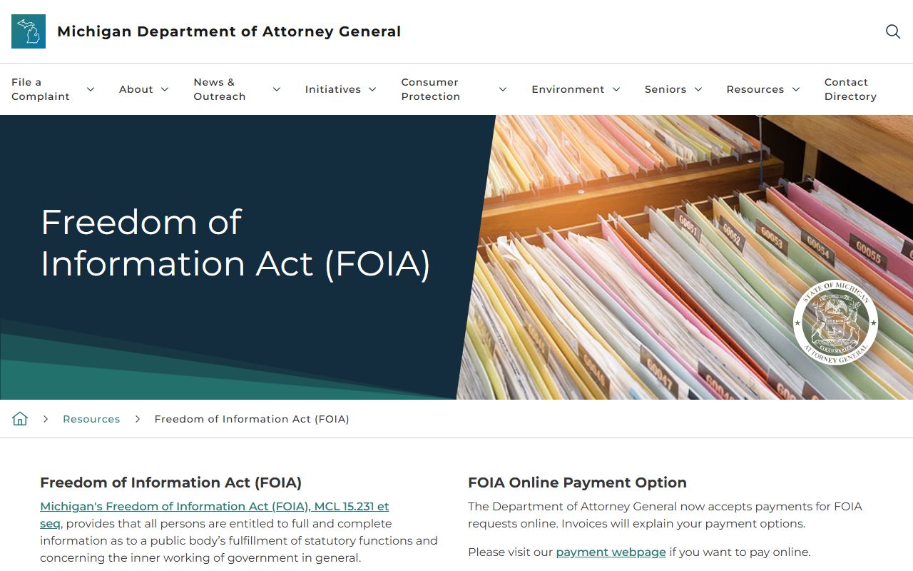 Michigan Attorney General FOIA guide for Wexford County records requests