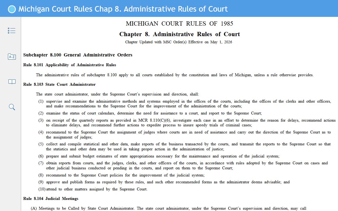 Michigan Court Rules chapter 8 on Wexford County court records access
