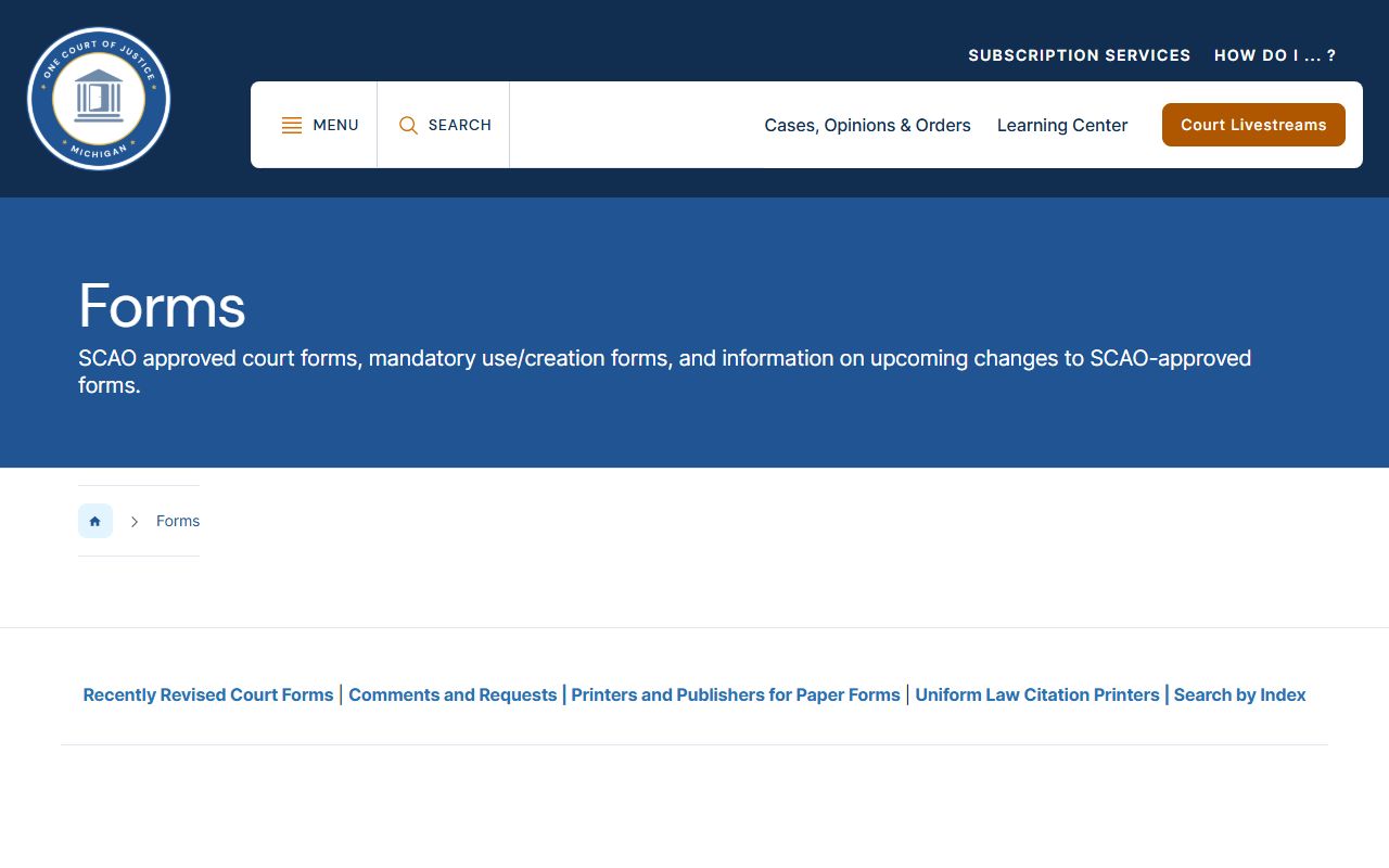 Michigan SCAO court forms used for Wexford County court records