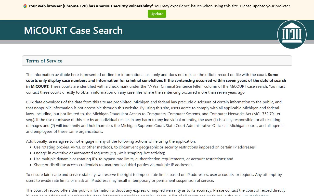 Wexford County court case search on the MiCOURT public portal