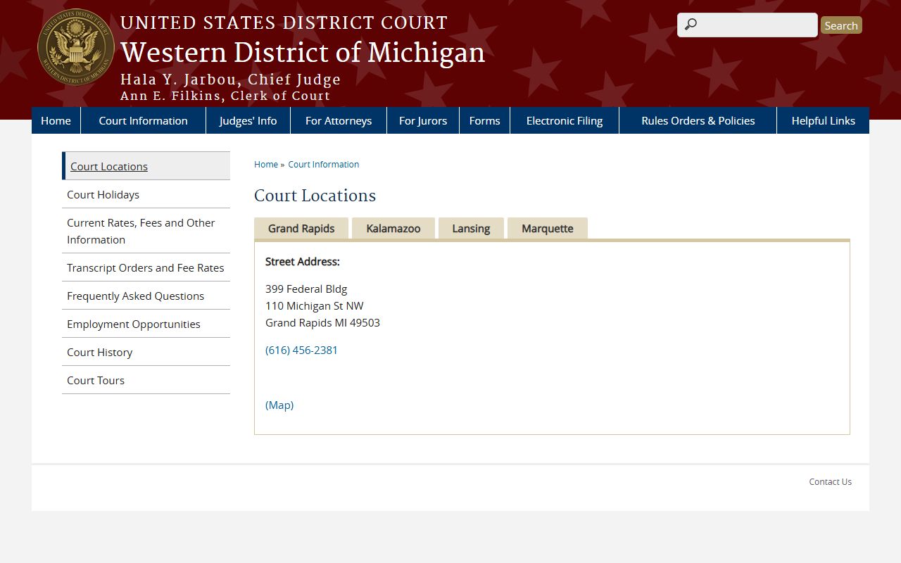 Western District of Michigan court locations map for Wexford County area records seekers