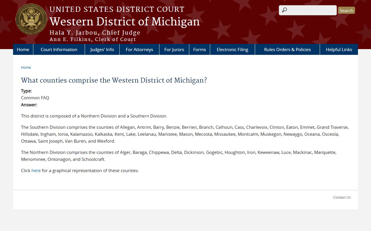 Western District of Michigan county list including Wexford County records jurisdiction