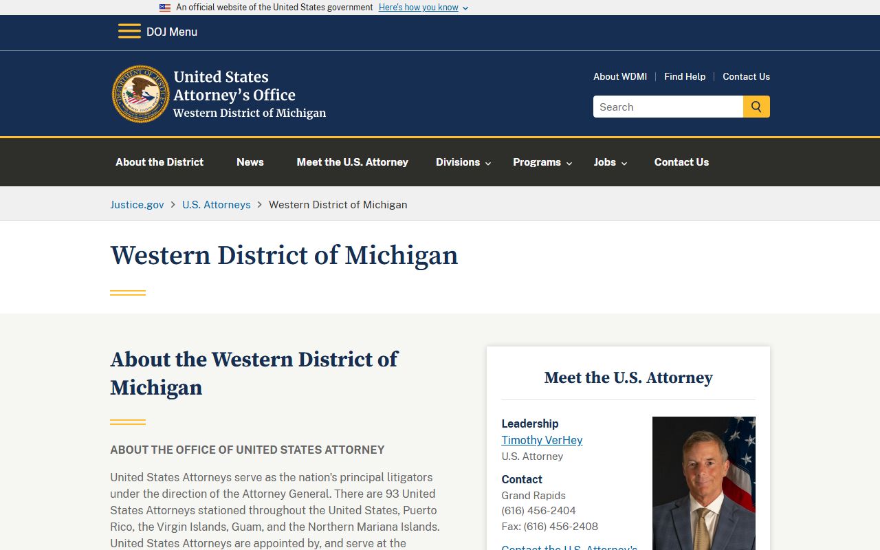U.S. Attorney Western District of Michigan office distinct from Wexford County probate