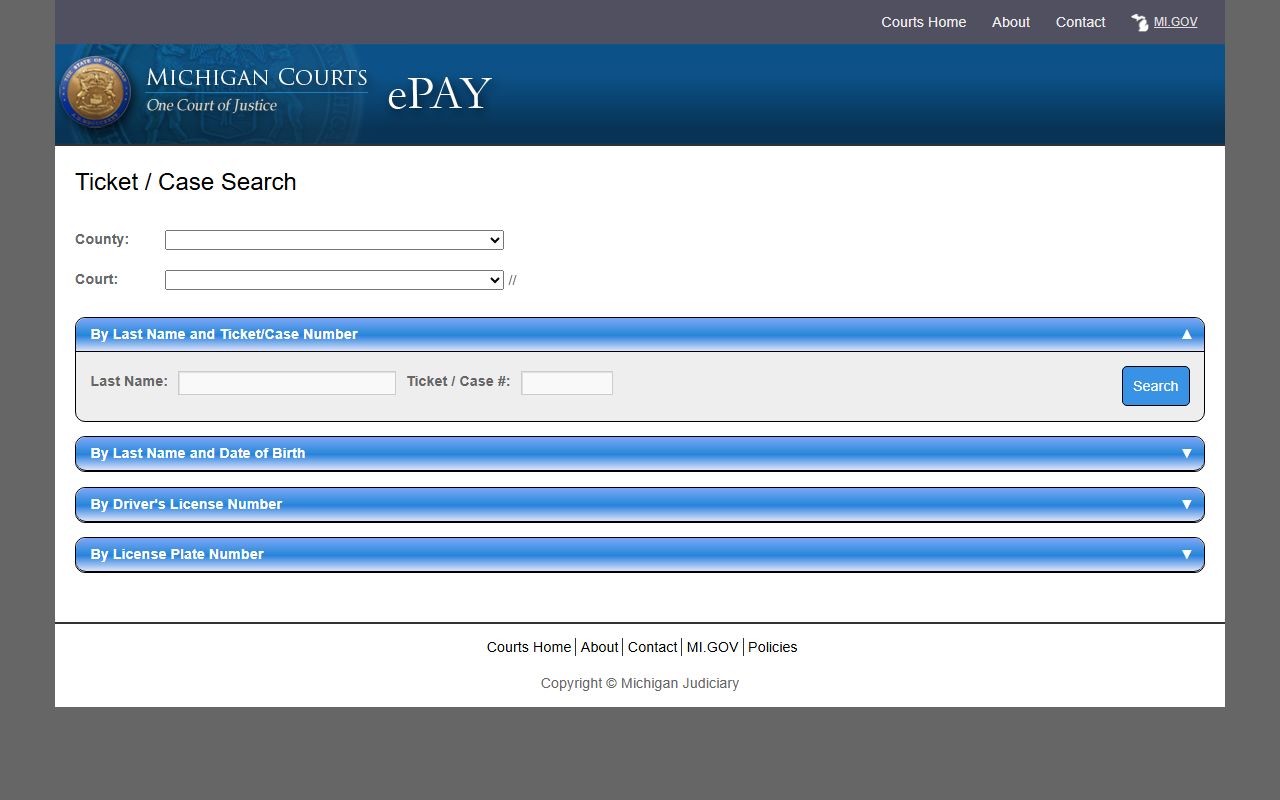 Wexford County traffic ticket search on the Michigan Courts ePAY portal