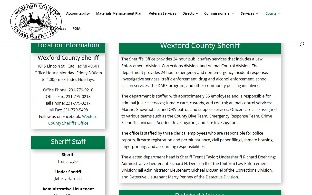 Wexford County warrant information on the county Sheriff page