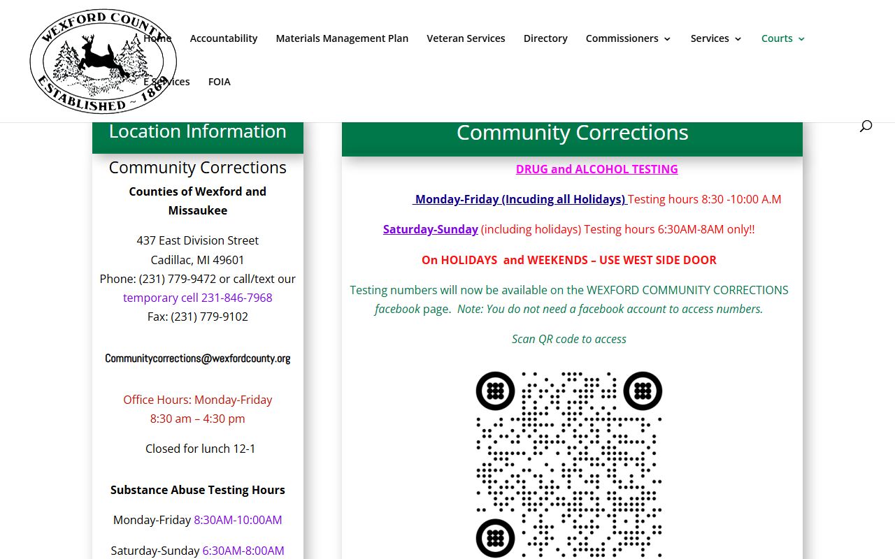 Wexford County warrant and probation supervision on the Community Corrections page